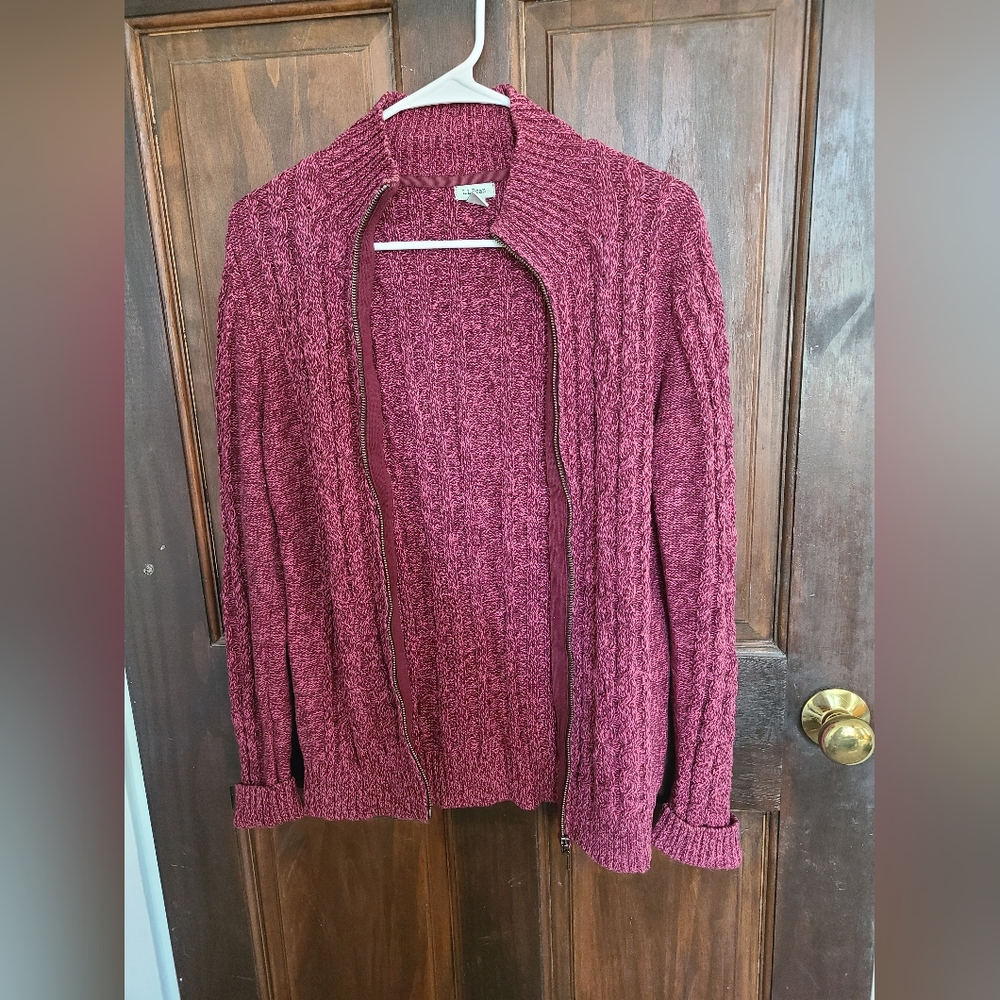LL Bean Double L Cable Sweater Cardigan with Zip